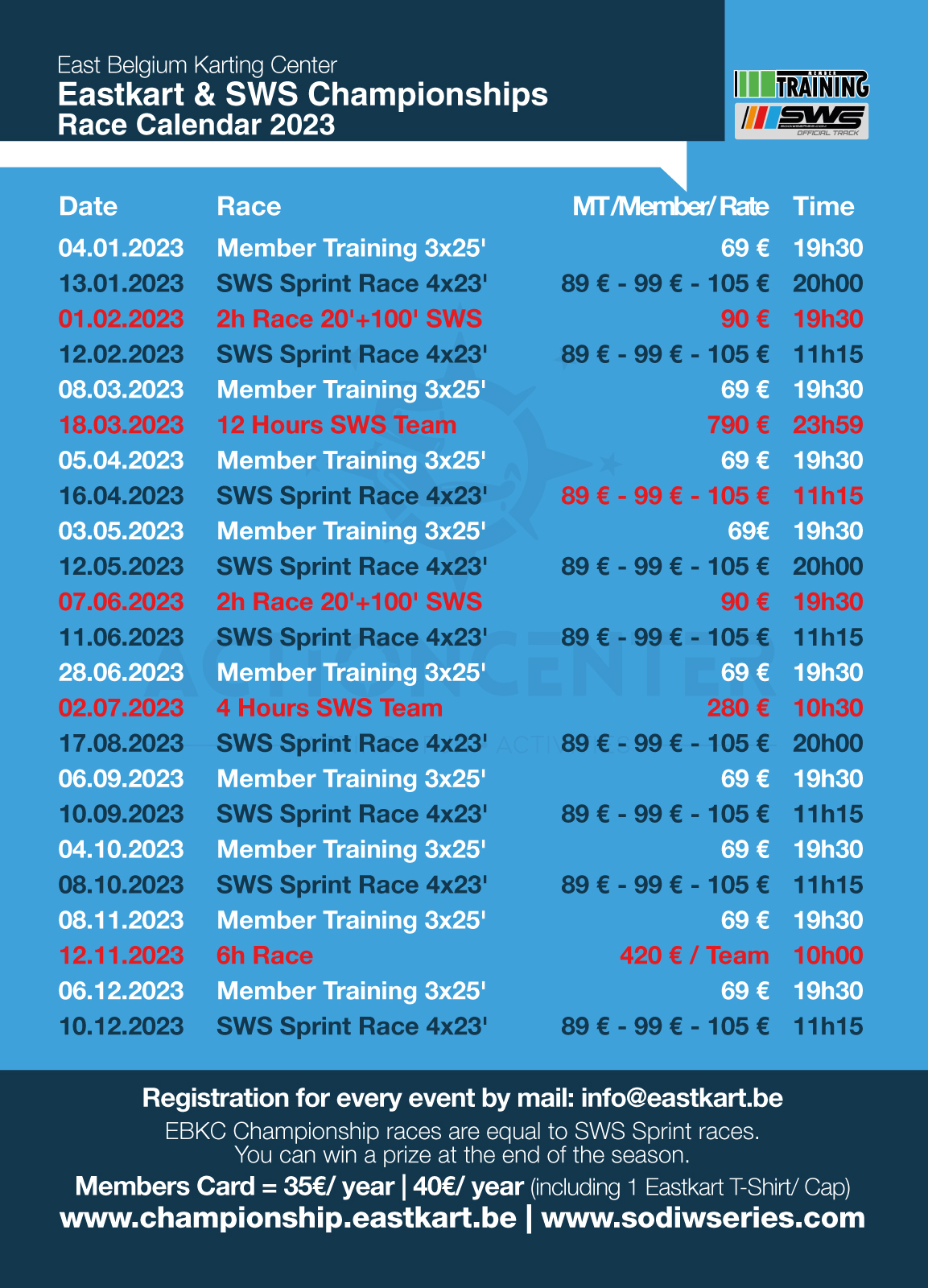 Race calendar Actioncenter